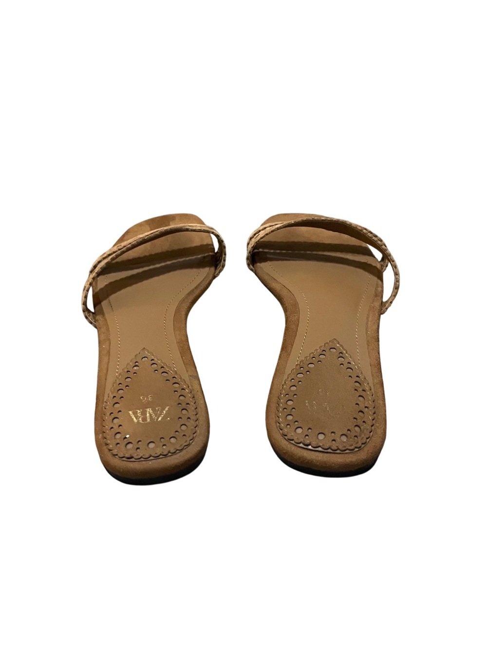 ZARA Tan Suede Double Strap Flat Slide Sandals Boho Size 36 / US 6 - Picture 3 of 6